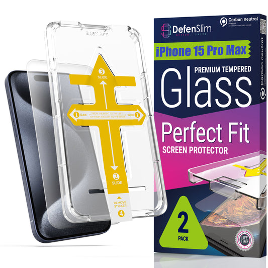 Defenslim iPhone 15 Pro Max Screen Protector [2-Pack] with Easy Auto-Align Install Kit