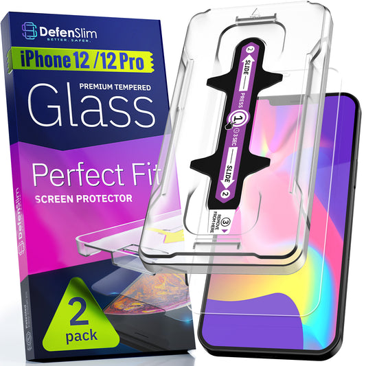 Defenslim iPhone 12/12 Pro Screen Protector [2-Pack] with Easy Auto-Align Install Kit