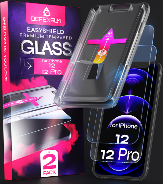 Defenslim iPhone 12/12 Pro Screen Protector [2-Pack] with Easy Auto-Align Install Kit