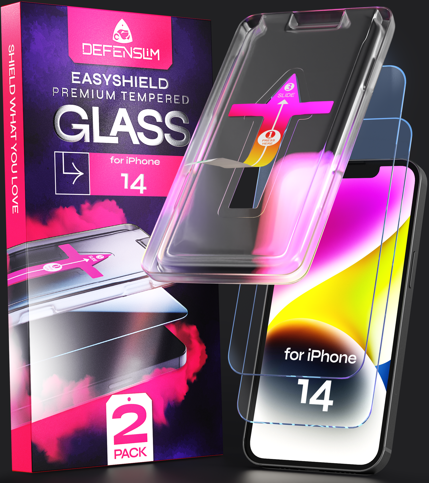 Defenslim iPhone 14 Screen Protector [2-Pack] with Easy Auto-Align Install Kit