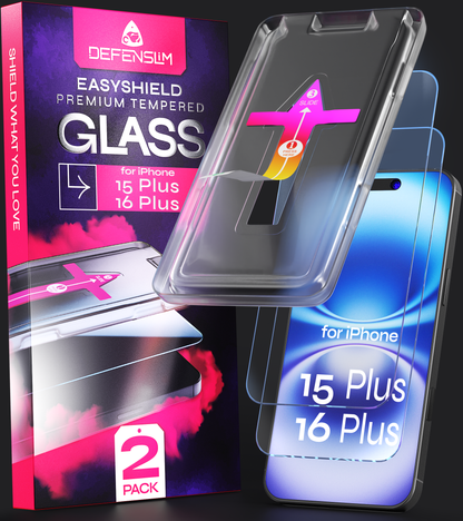 Defenslim iPhone 16 Plus / 15 Plus Screen Protector [2-Pack] with Easy Auto-Align Install Kit