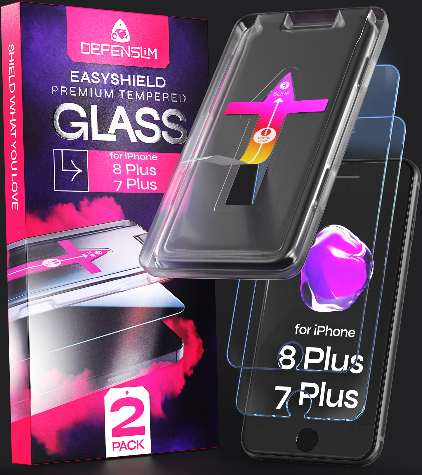 Defenslim iPhone 8/7 Plus Screen Protector [2-Pack] with Easy Auto-Align Install Kit