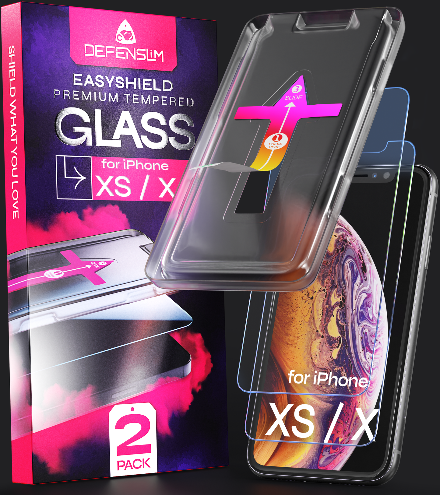 Defenslim iPhone XS Screen Protector [2-Pack] with Easy Auto-Align Install Kit