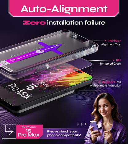 Defenslim iPhone 15 Pro Max Screen Protector [2-Pack] with Easy Auto-Align Install Kit