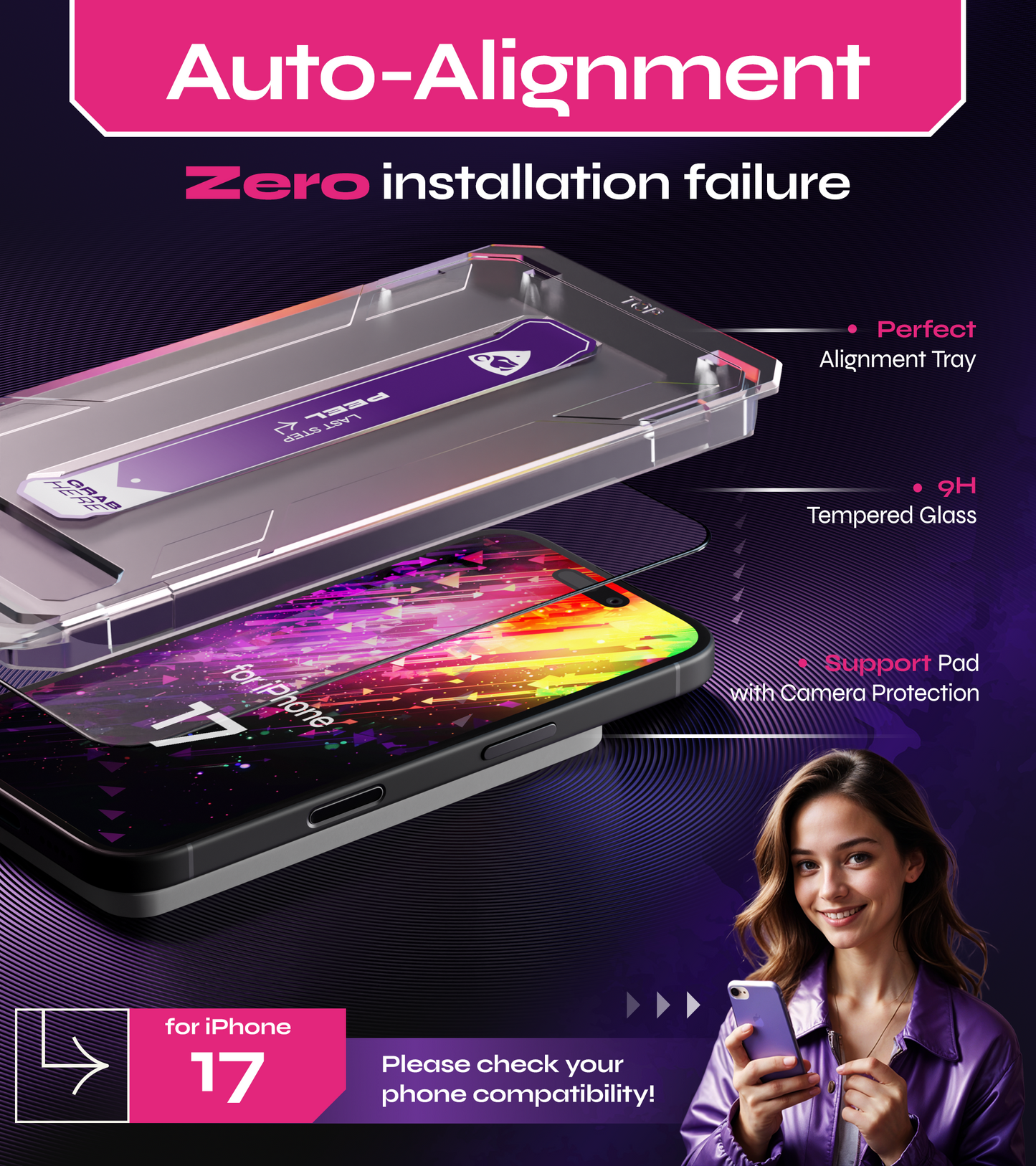 Defenslim iPhone 17 Screen Protector [2-Pack] with Easy Auto-Align Install Kit