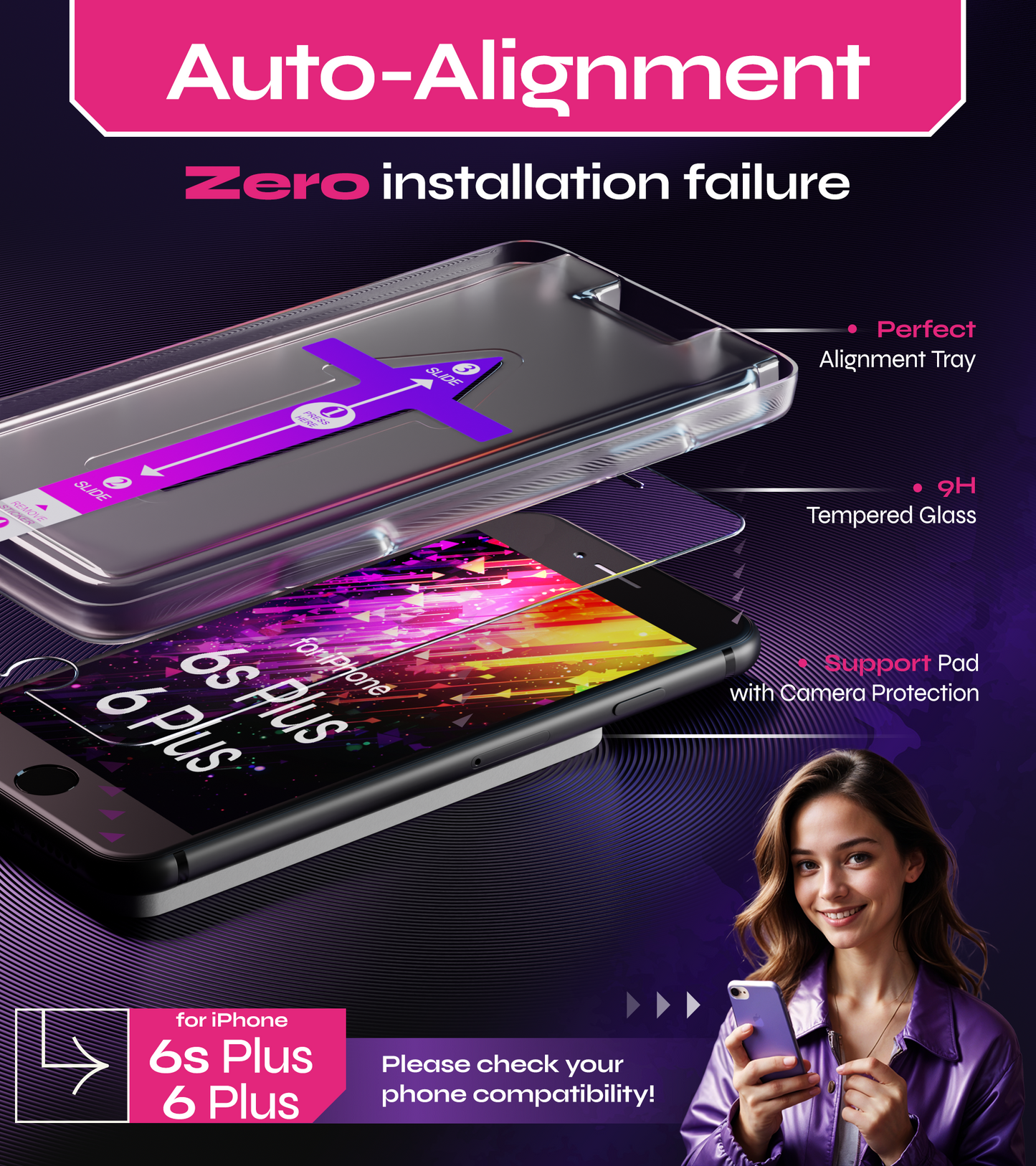 Defenslim iPhone 6s Plus Screen Protector [2-Pack] with Easy Auto-Align Install Kit