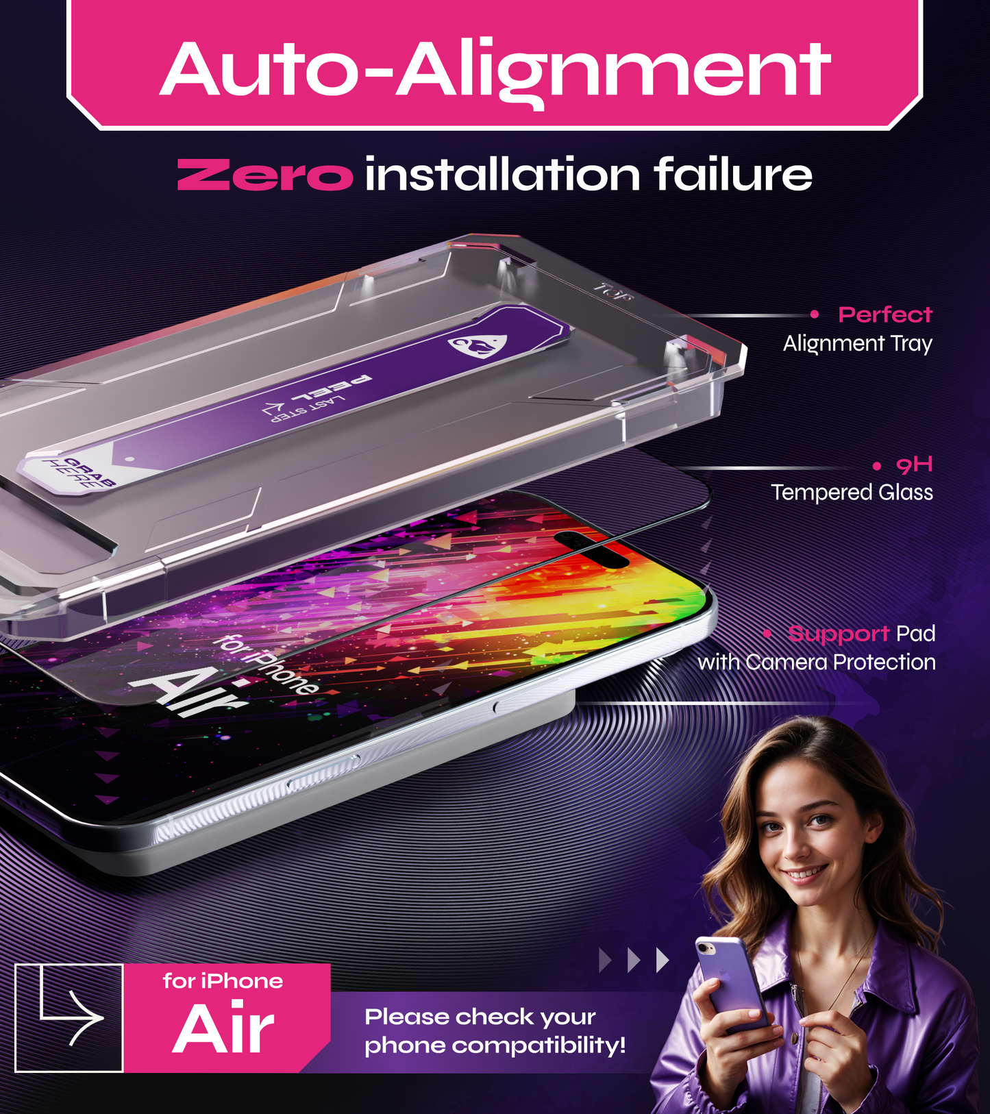 Defenslim iPhone AIR Screen Protector [2-Pack] with Easy Auto-Align Install Kit