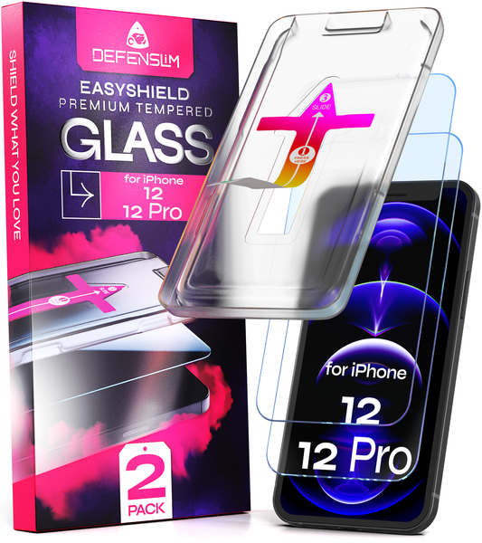 Defenslim iPhone 12/12 Pro Screen Protector [2-Pack] with Easy Auto-Align Install Kit