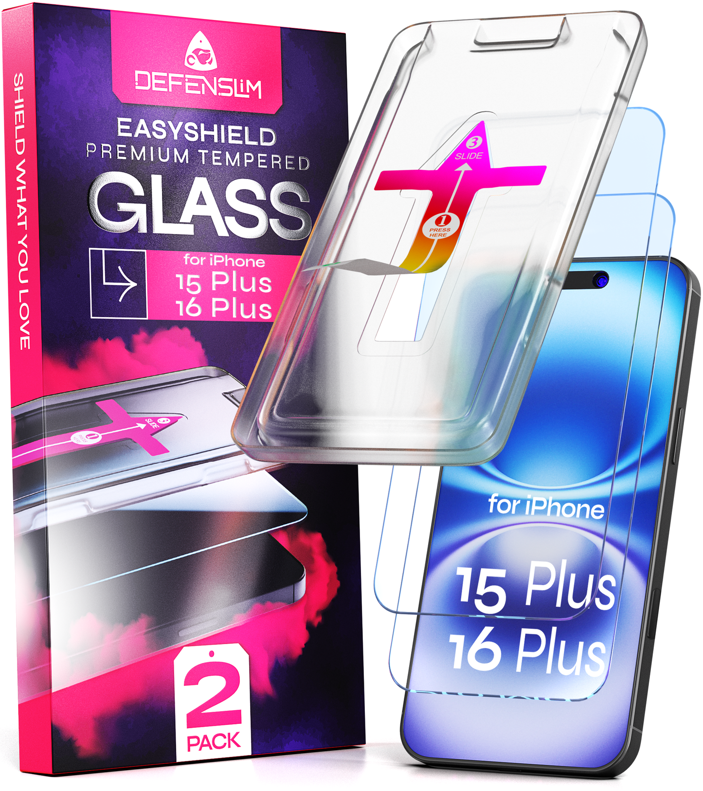 Defenslim iPhone 16 Plus / 15 Plus Screen Protector [2-Pack] with Easy Auto-Align Install Kit