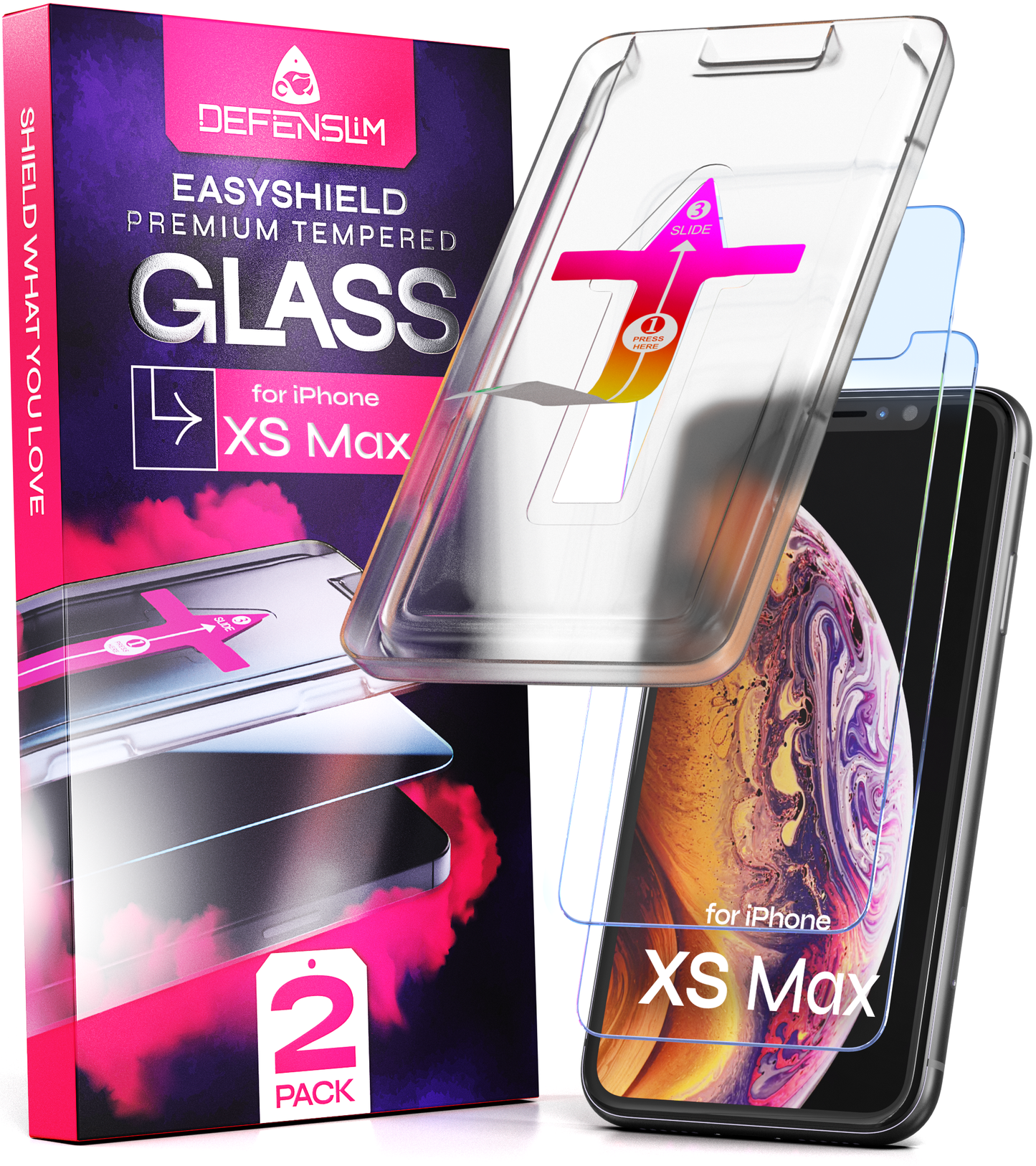 Defenslim iPhone XS Max Screen Protector [2-Pack] with Easy Auto-Align Install Kit