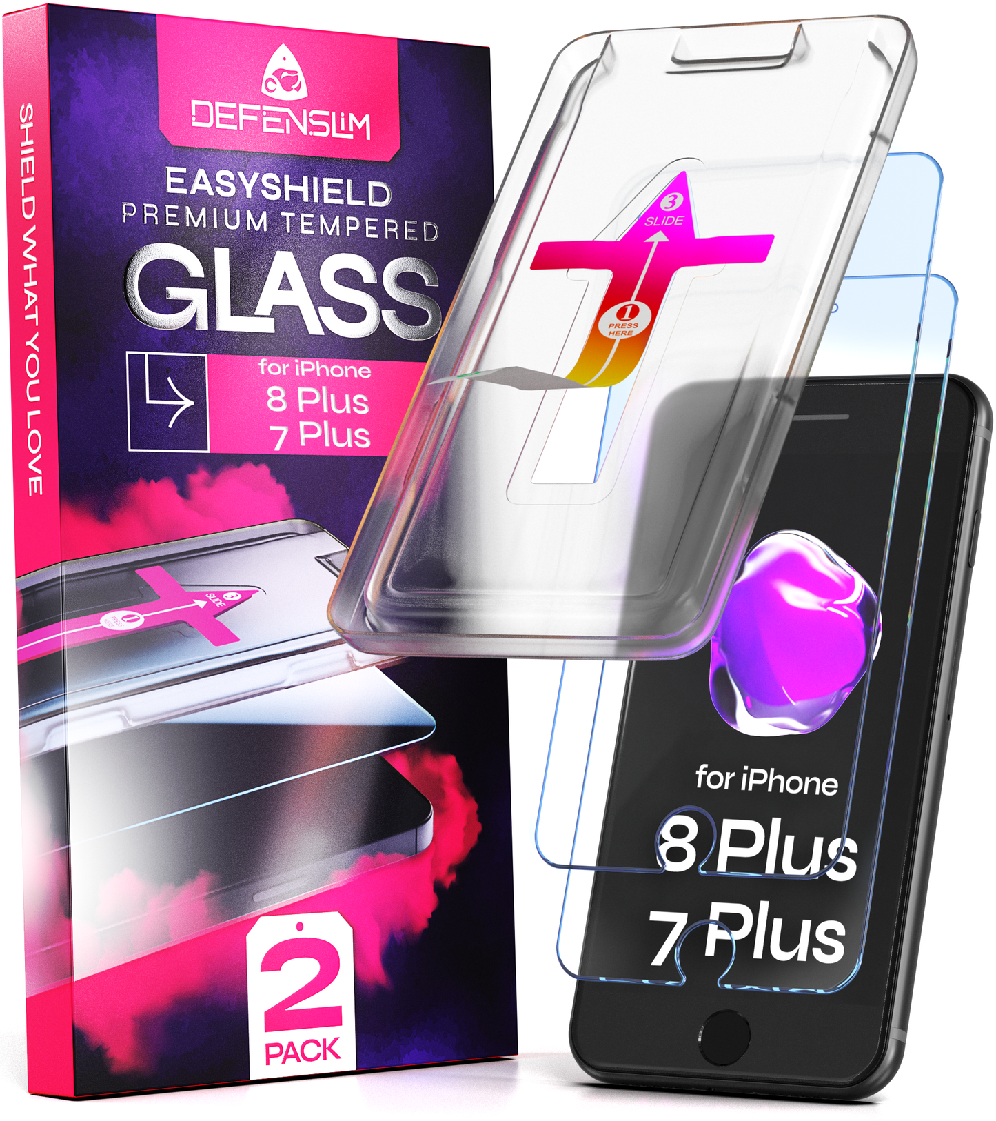 Defenslim iPhone 8/7 Plus Screen Protector [2-Pack] with Easy Auto-Align Install Kit