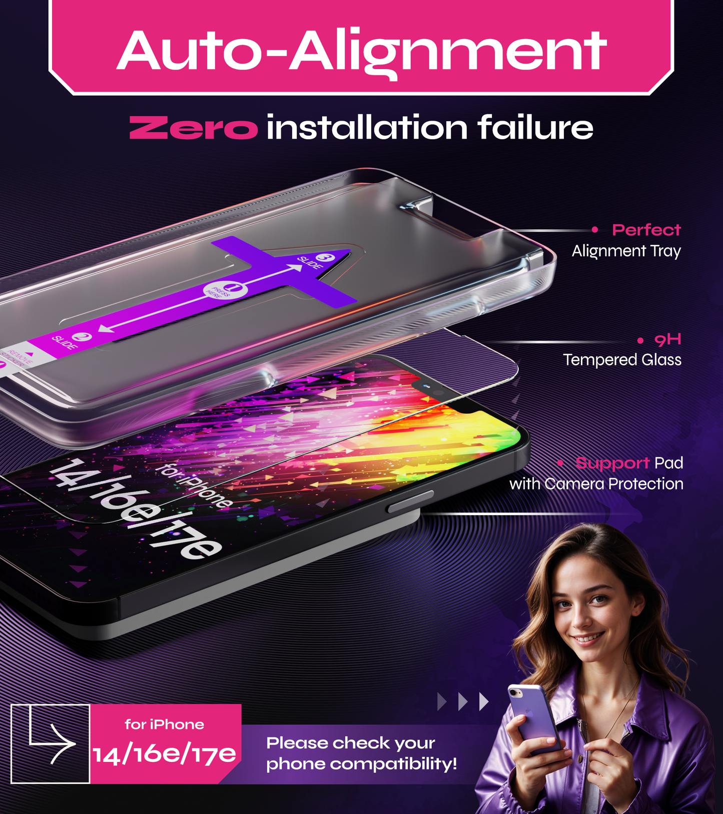 Defenslim for iPhone 14 / 16e / 17e Screen Protector [2-Pack] with Easy Auto-Align Install Kit