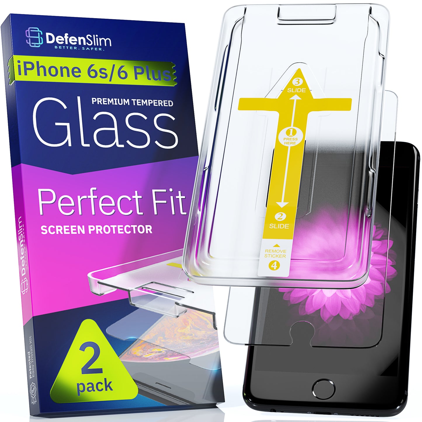 Defenslim iPhone 6s Plus Screen Protector [2-Pack] with Easy Auto-Align Install Kit