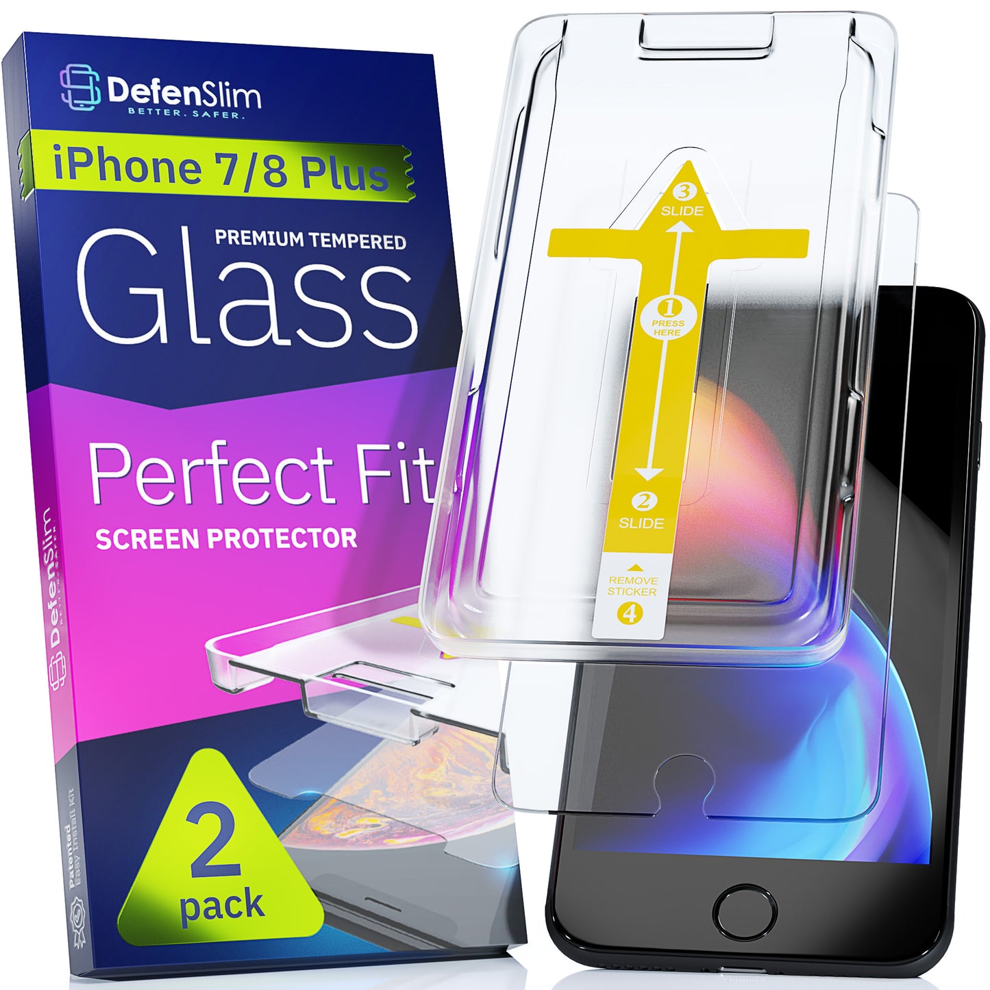 Defenslim iPhone 8/7 Plus Screen Protector [2-Pack] with Easy Auto-Align Install Kit
