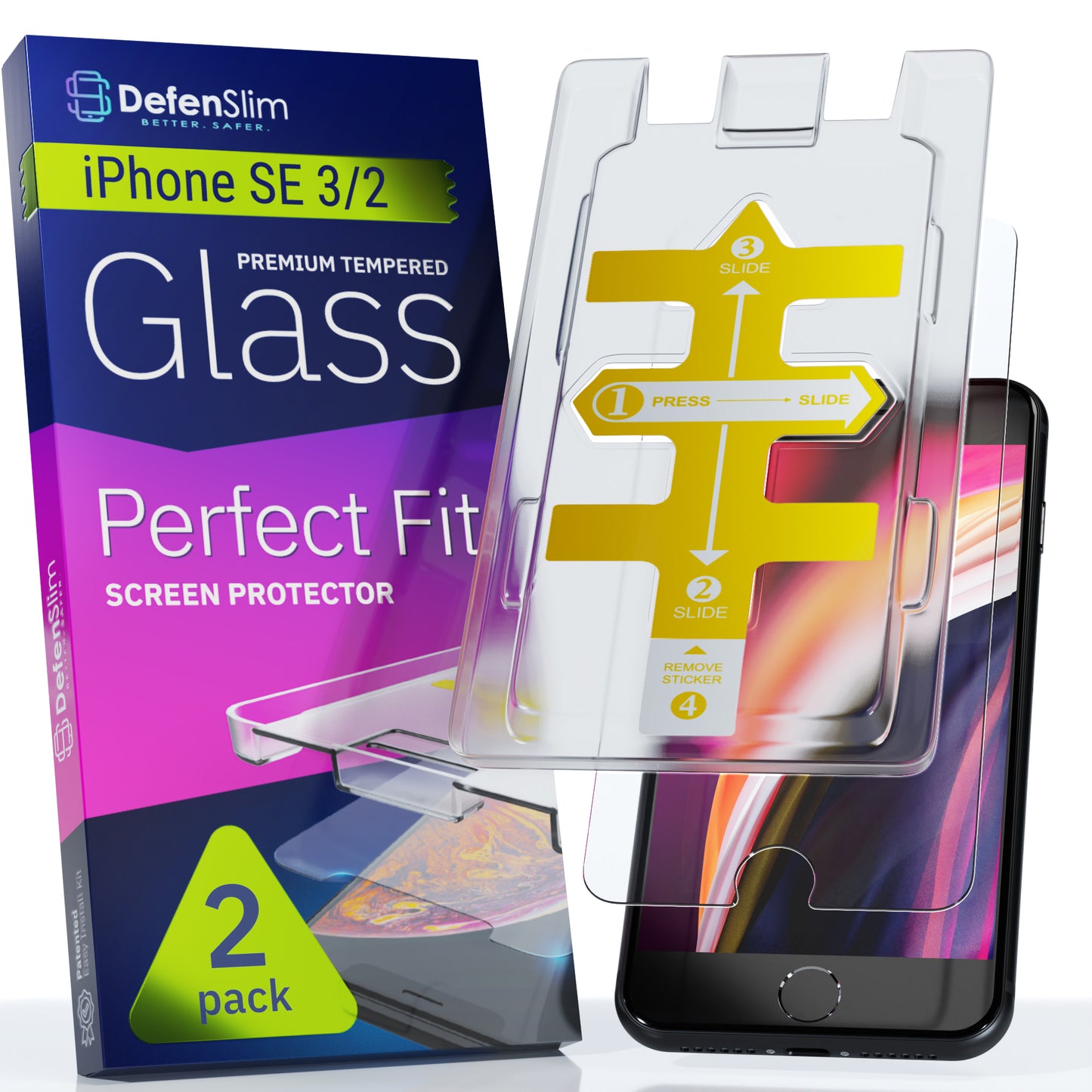 Defenslim iPhone SE 3 / SE 2 (2022/2020) Screen Protector [2-Pack] with Easy Auto-Align Install Kit