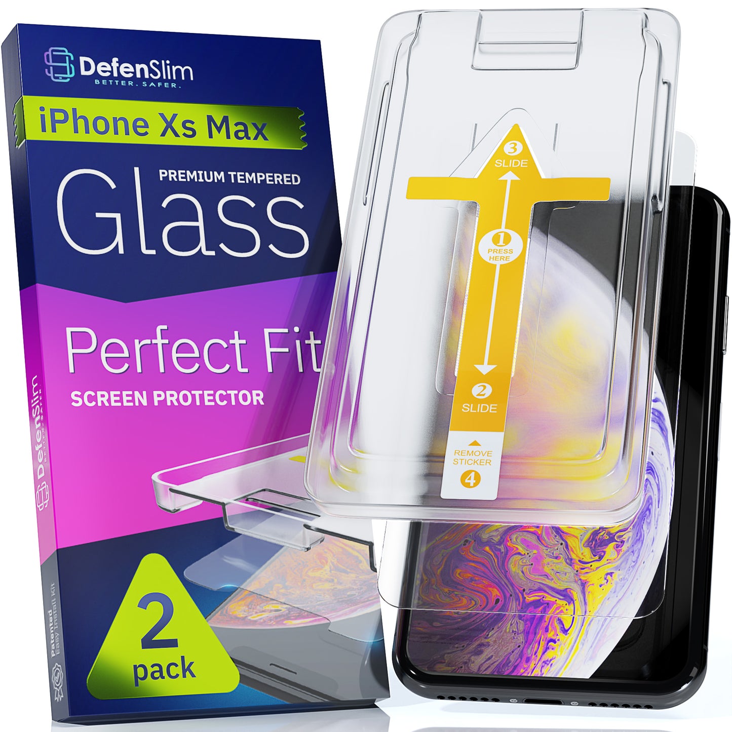 Defenslim iPhone XS Max Screen Protector [2-Pack] with Easy Auto-Align Install Kit