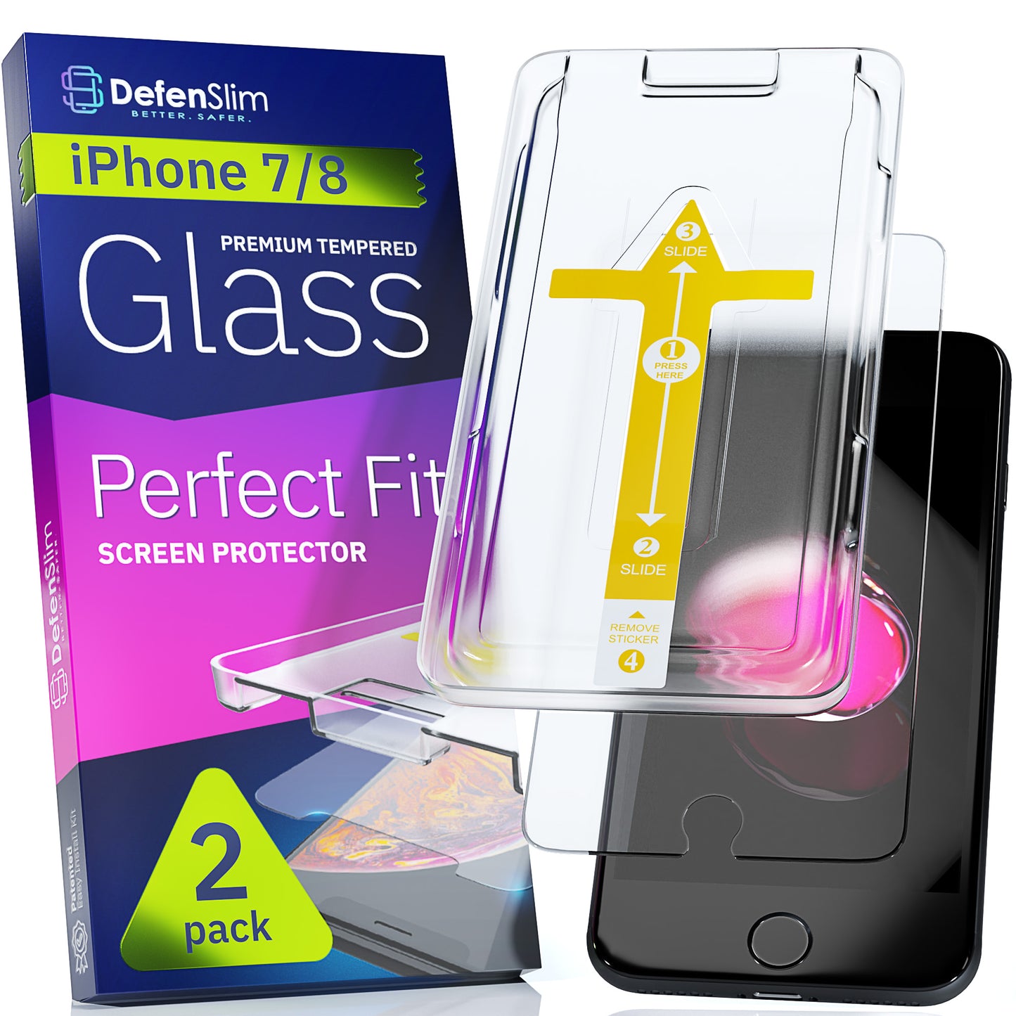 Defenslim iPhone 8/7 Screen Protector [2-Pack] with Easy Auto-Align Install Kit
