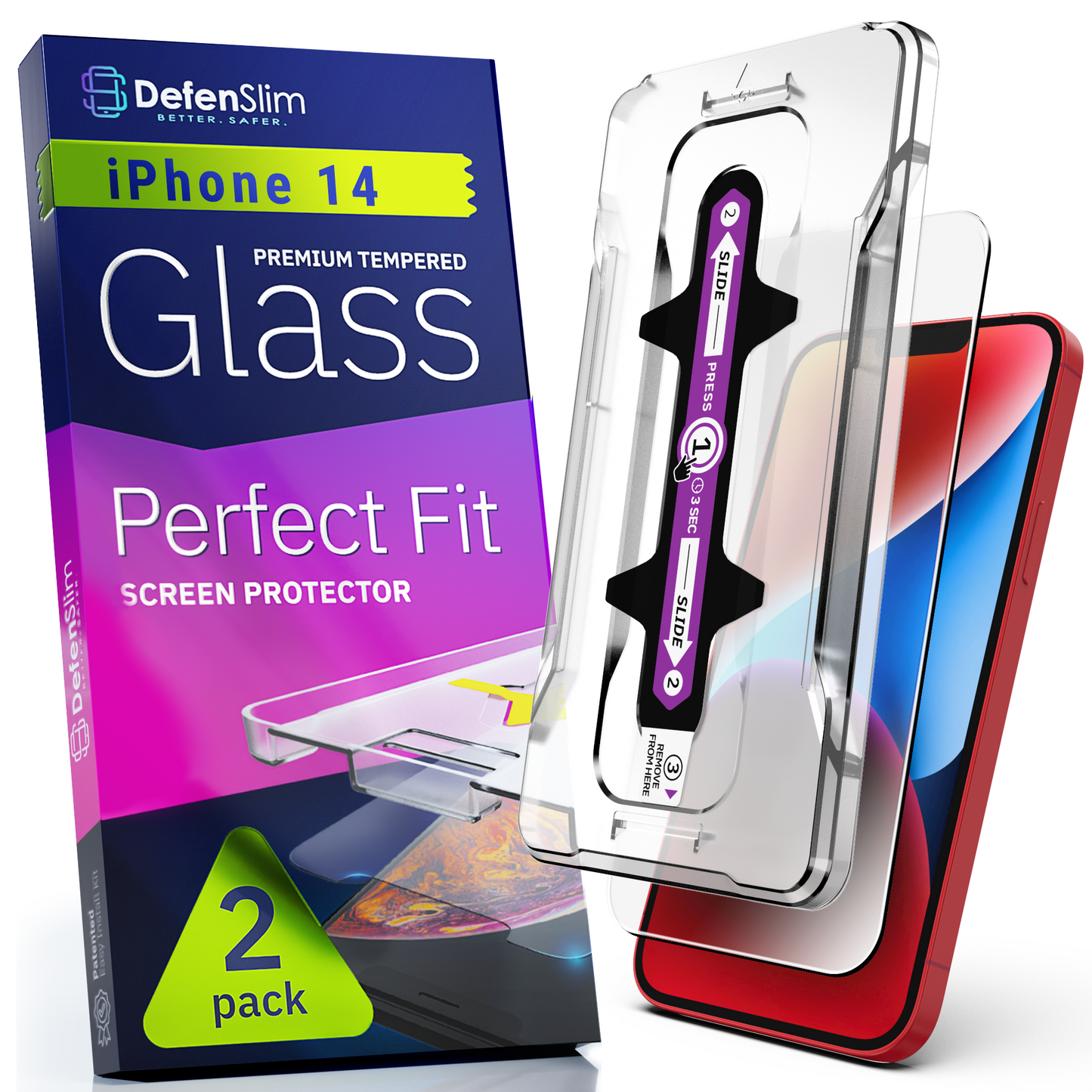 Defenslim iPhone 14 Screen Protector [2-Pack] with Easy Auto-Align Install Kit