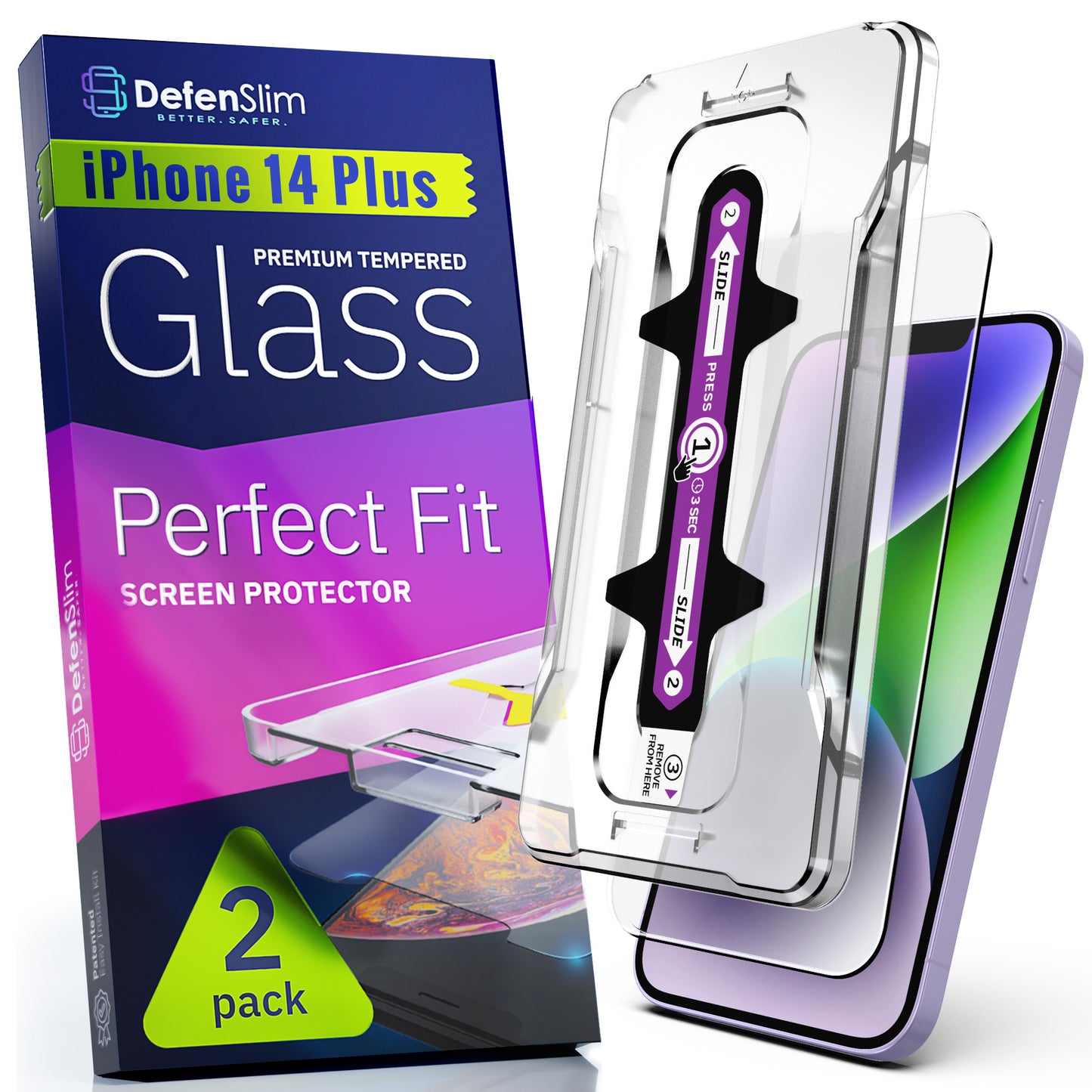 Defenslim iPhone 14 Plus Screen Protector [2-Pack] with Easy Auto-Align Install Kit